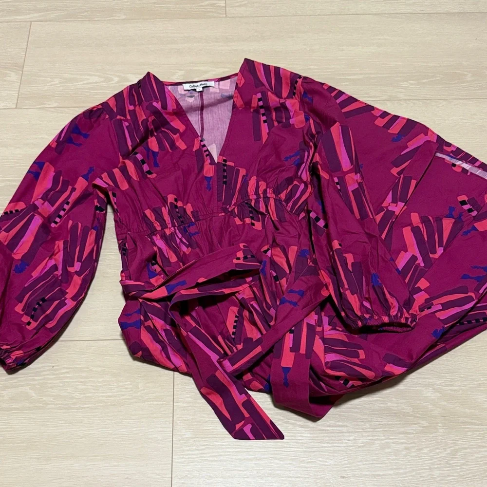 CELINA MOON Pink and Purple Patterned Long Sleeve Midi Dress NEW - Picture 3 of 9